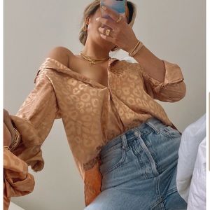12th Tribe Gold Rush Leopard Blouse NWT
